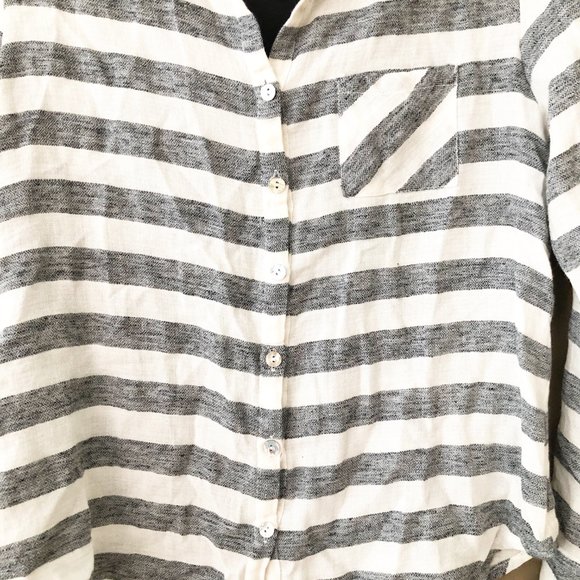 Chaser Striped Cotton Button Down Collared Shirt Grey White S NWT - Picture 7 of 11